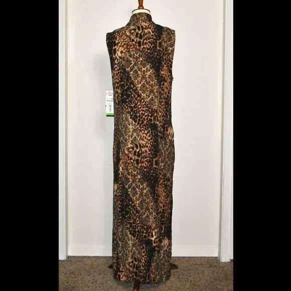 Vintage Danny & Nicole Sleeveless Duster Animal Print Brown & Black NWT - Picture 2 of 8